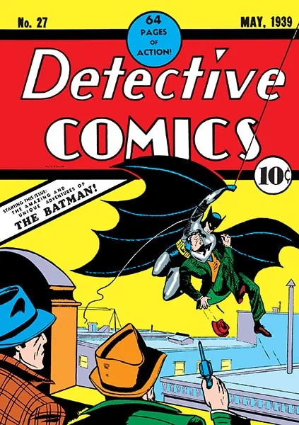 Capa de Detective Comics número 27, de 1939, com a primeira aparição de Batman.