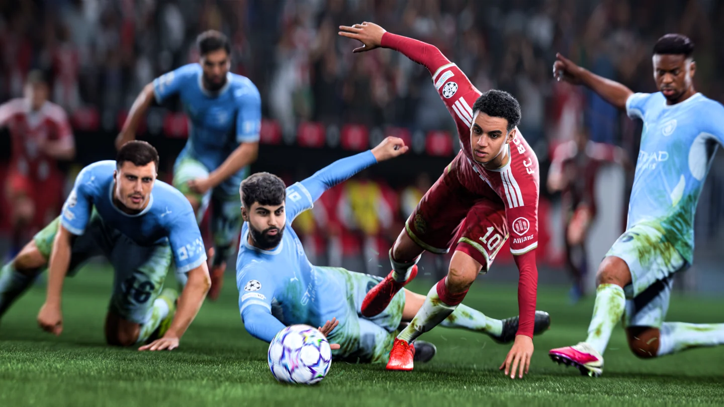 Disputa de bola em uma partida de EA Sports FC 27