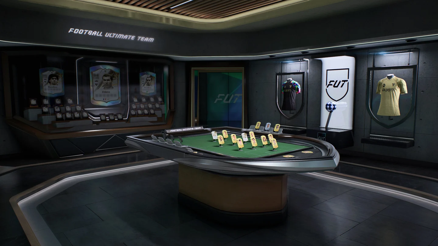 Ambiente de cartas e uniformes do Ultimate Team em EA Sports FC 27