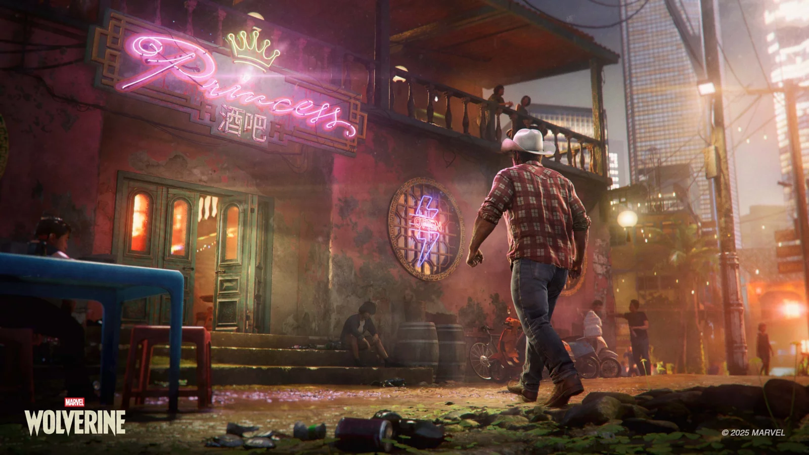 Um bar também pode ser cenário de Wolverine. A imagem é da adaptação da Insomniac.