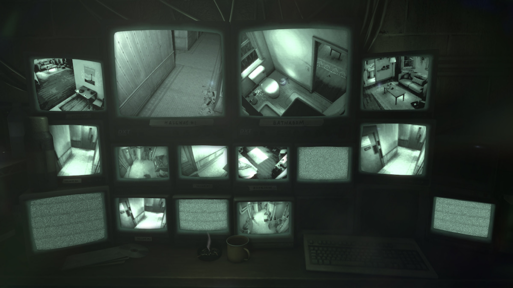 Collage de imagens de um televisor, representando a experiência imersiva do jogo Insanidade