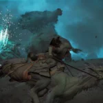Caçador enfrenta uma criatura em cenário escuro de Monster Hunter Wilds