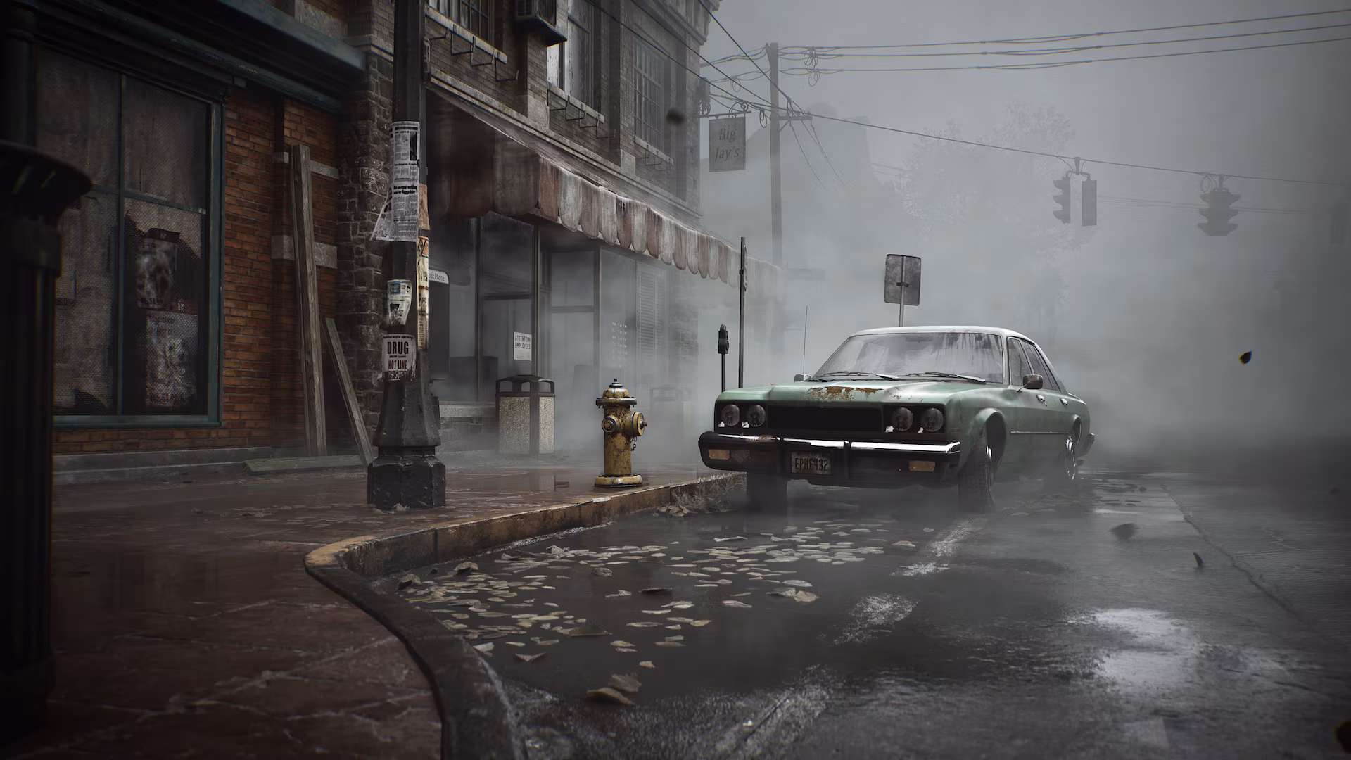 Harry Mason explora um quarto com camas e paredes deterioradas no Silent Hill original