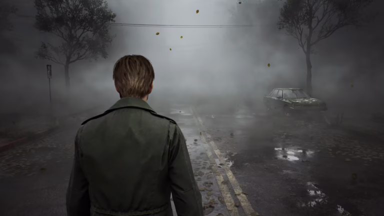 Harry Mason caminha pela névoa de Silent Hill no jogo original