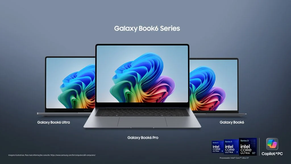 Galaxy Book6 Ultra, Galaxy Book6 Pro e Galaxy Book6 lado a lado