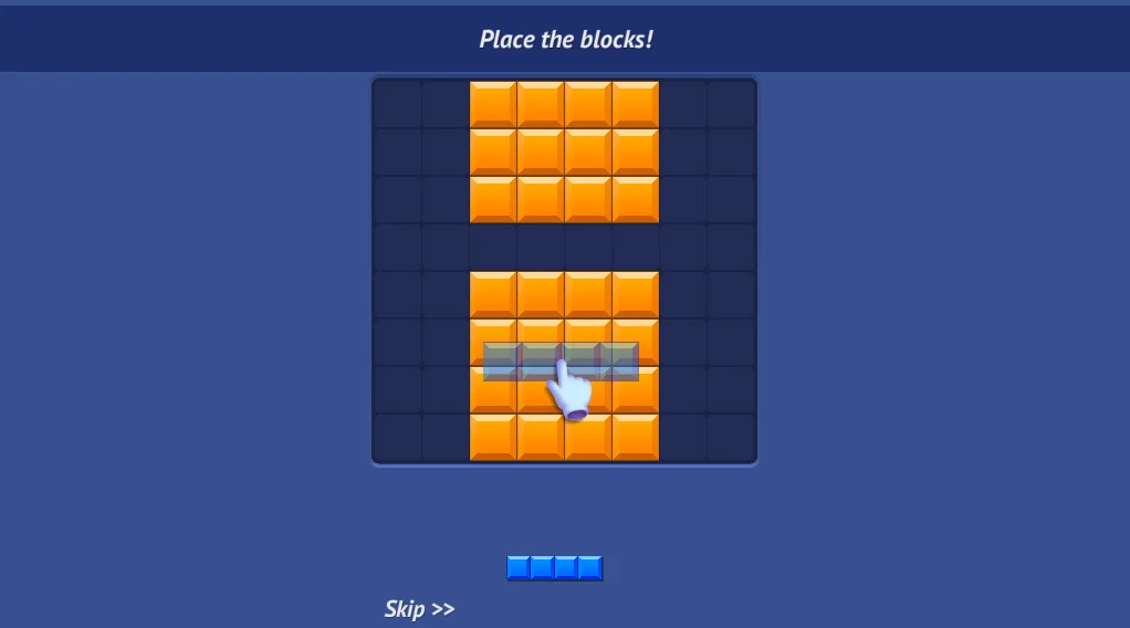 Blocky Blast Puzzle com blocos sendo encaixados no tabuleiro