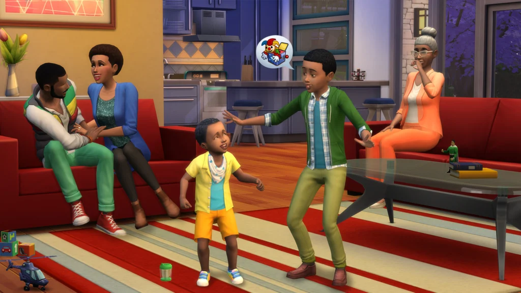 Personagens de The Sims 4 em uma casa