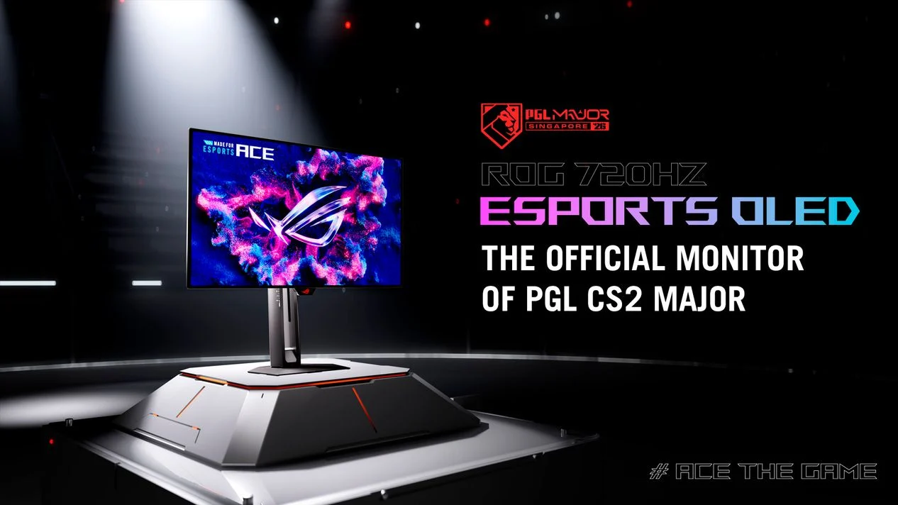 ASUS ROG Swift OLED PG259QWS Ace anunciado como monitor oficial do PGL CS2 Major Singapore 2026