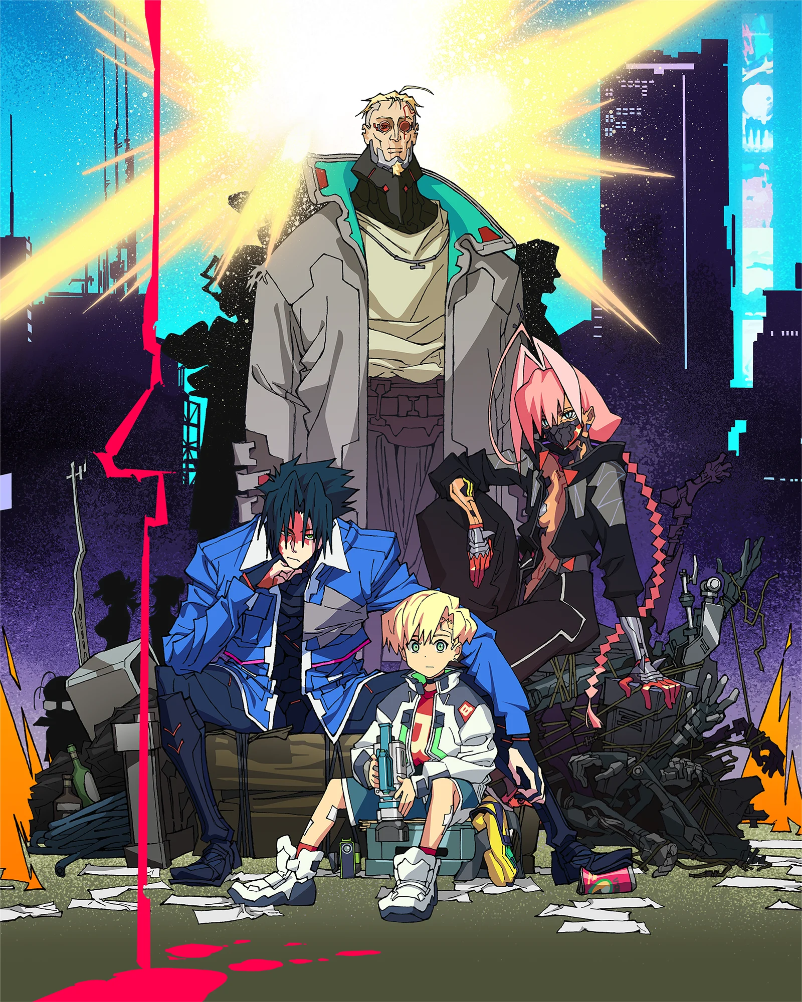 Weak, D, Roman e Talia na arte oficial de Cyberpunk Mercenários 2
