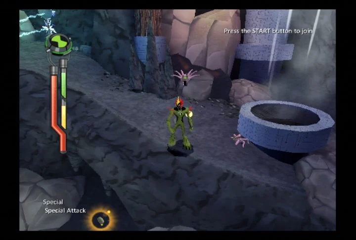 Fogo Fátuo em uma fase de Ben 10 Alien Force no PlayStation 2