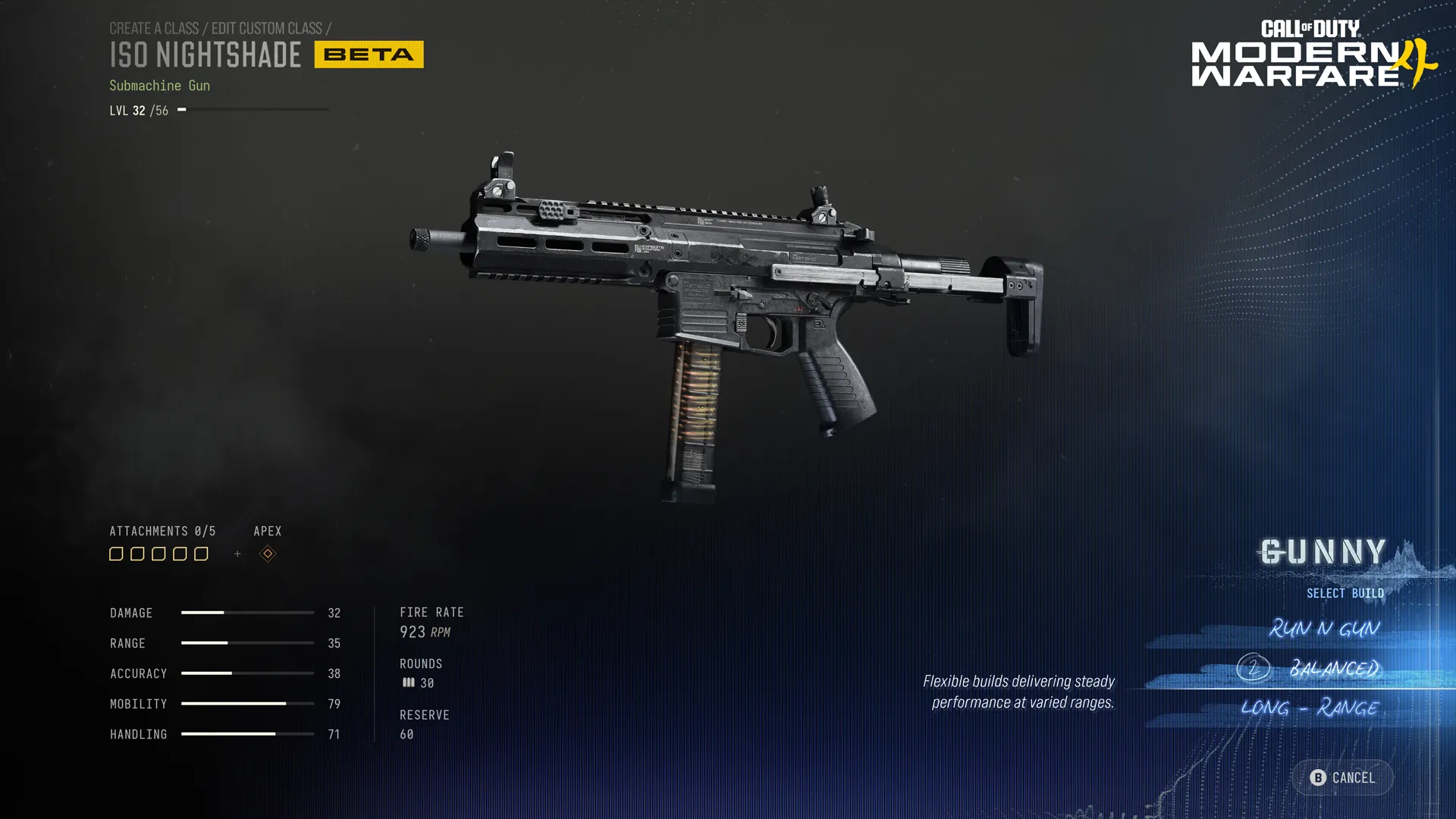 Tela de personalização da ISO Nightshade no beta de Modern Warfare 4