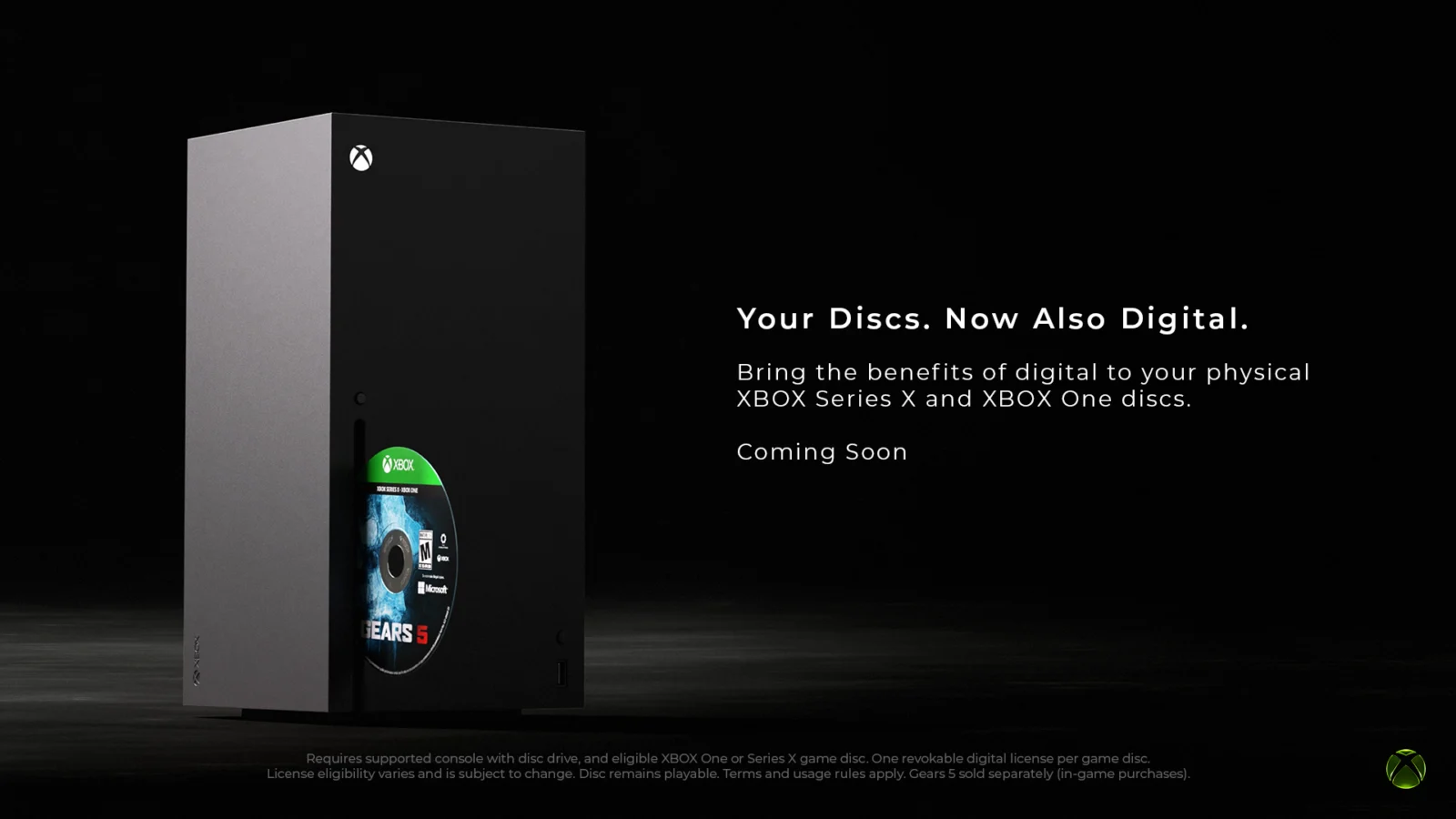 Xbox Series X com disco de Gears 5 inserido apresenta conversão de jogos físicos em licenças digitais