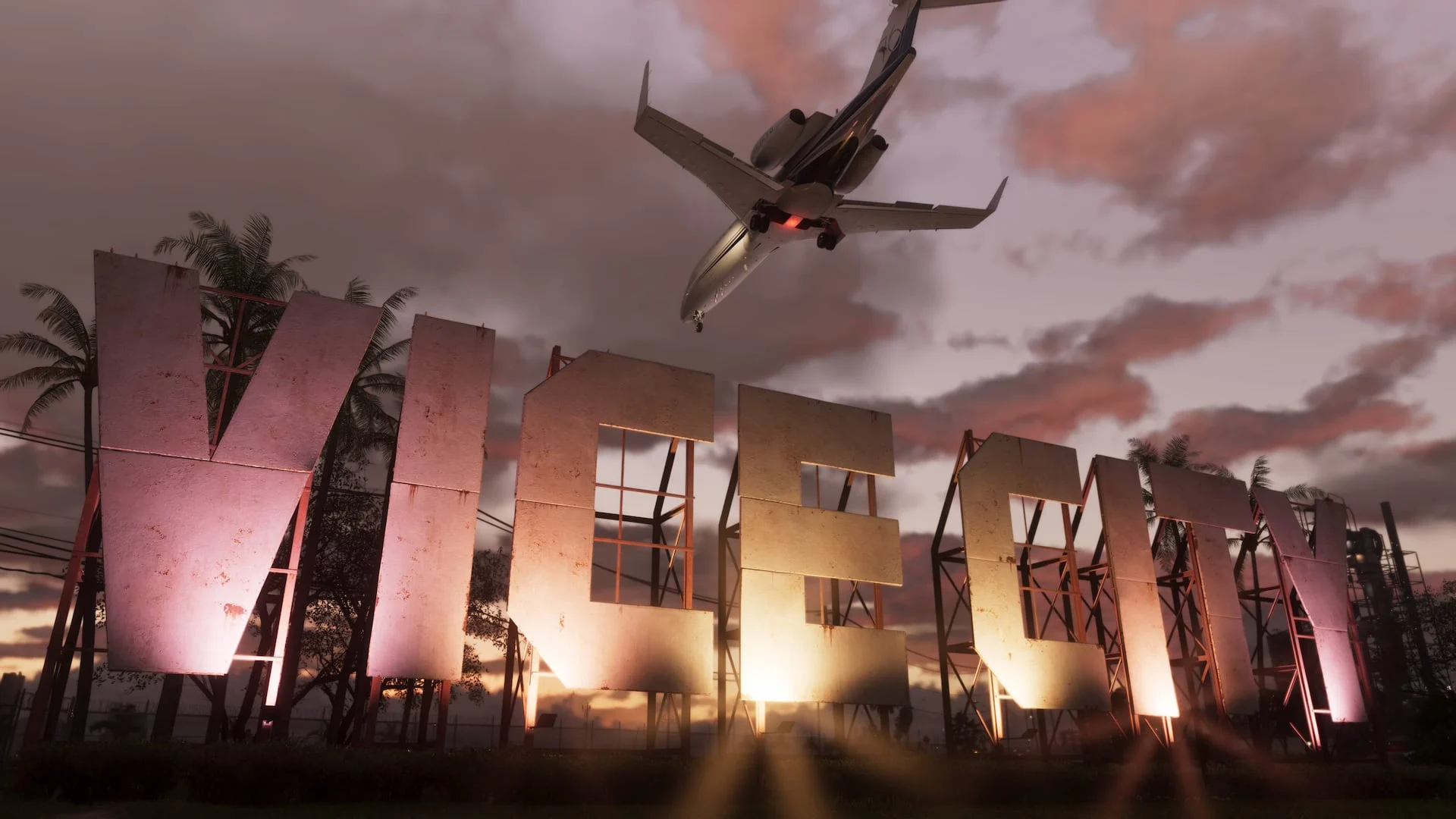 Avião passa sobre o letreiro de Vice City em GTA 6