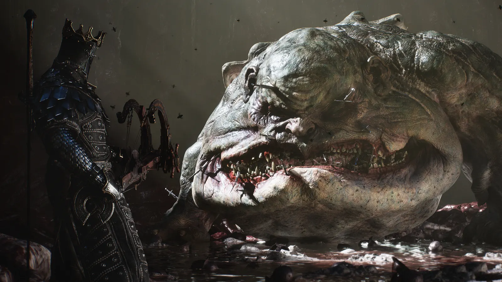 Guerreiro enfrenta uma criatura gigantesca em Mortal Shell 2
