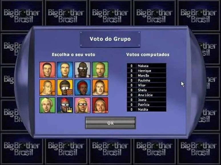 Tela de votação do grupo no antigo jogo Big Brother Brasil