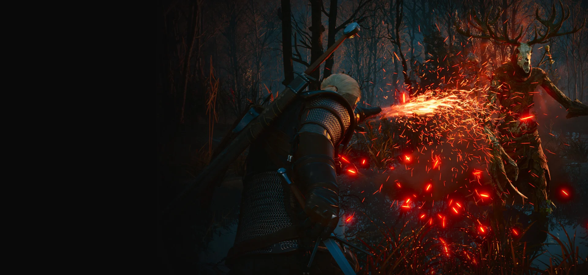 Geralt enfrenta uma criatura durante o combate de The Witcher 3 Remastered