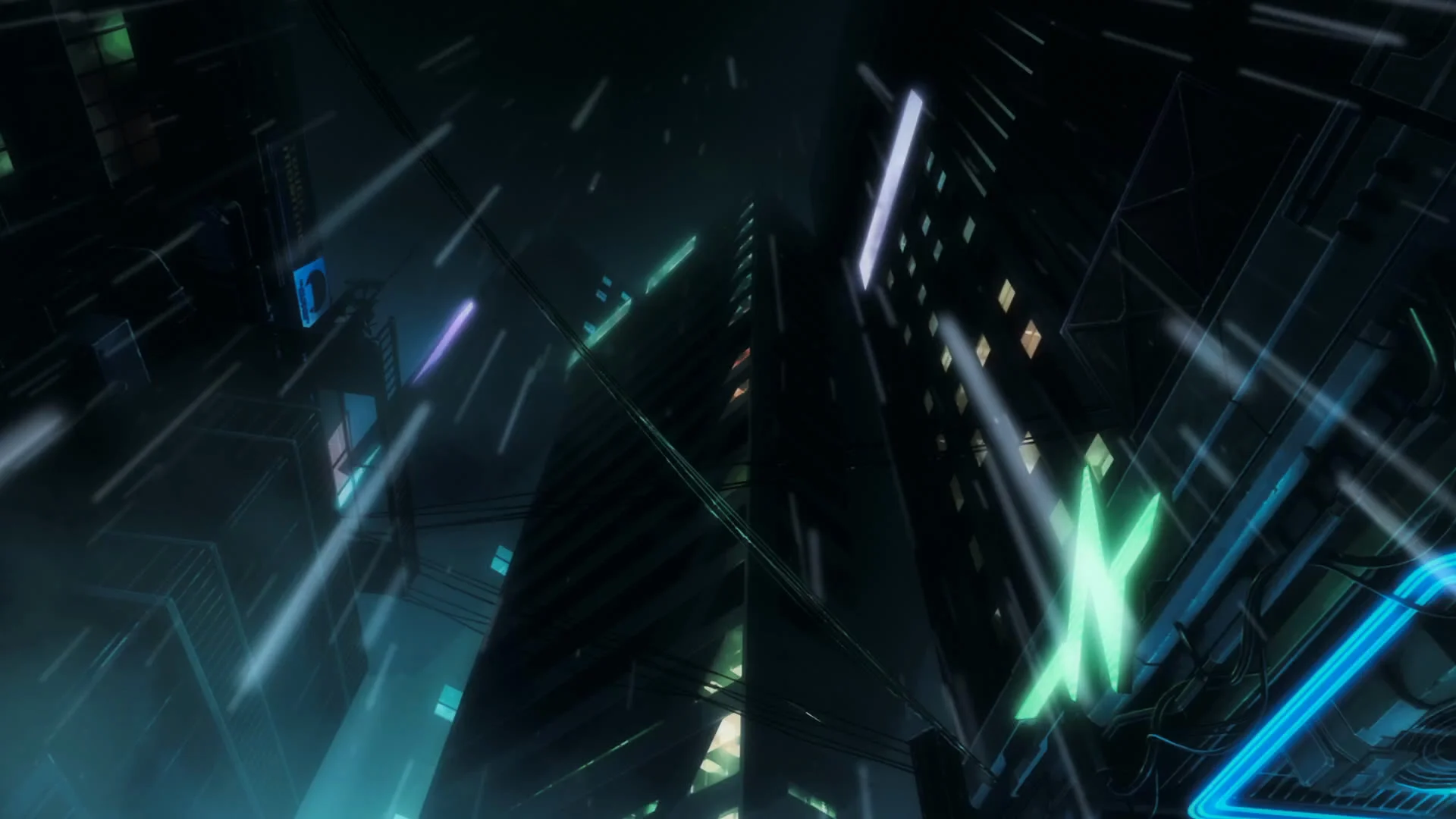 Night City durante uma noite chuvosa em Cyberpunk Mercenários 2