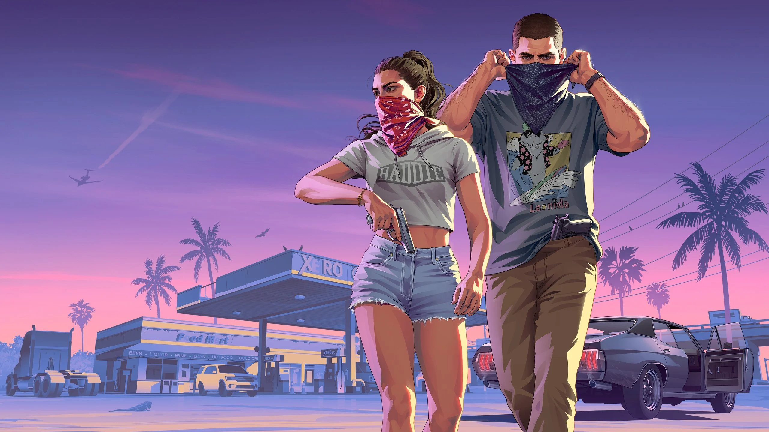 Lucia e Jason cobrem o rosto antes de um assalto em GTA 6