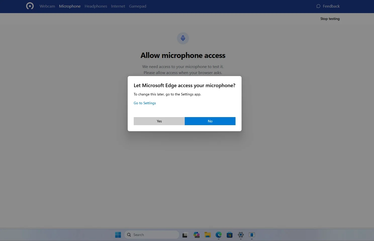 Windows 11 pedindo autorização para Microsoft Edge acessar o microfone