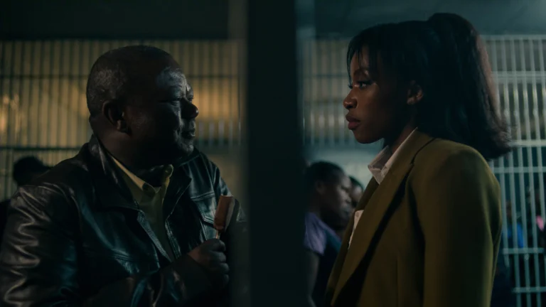 Umthetho S1. (L to R) Molefi Monaisa as Detective Bennet Tau, Nqobile Nunu Khumalo as Mbali Dlamini in Umthetho S1. Cr. Courtesy of Netflix © 2026