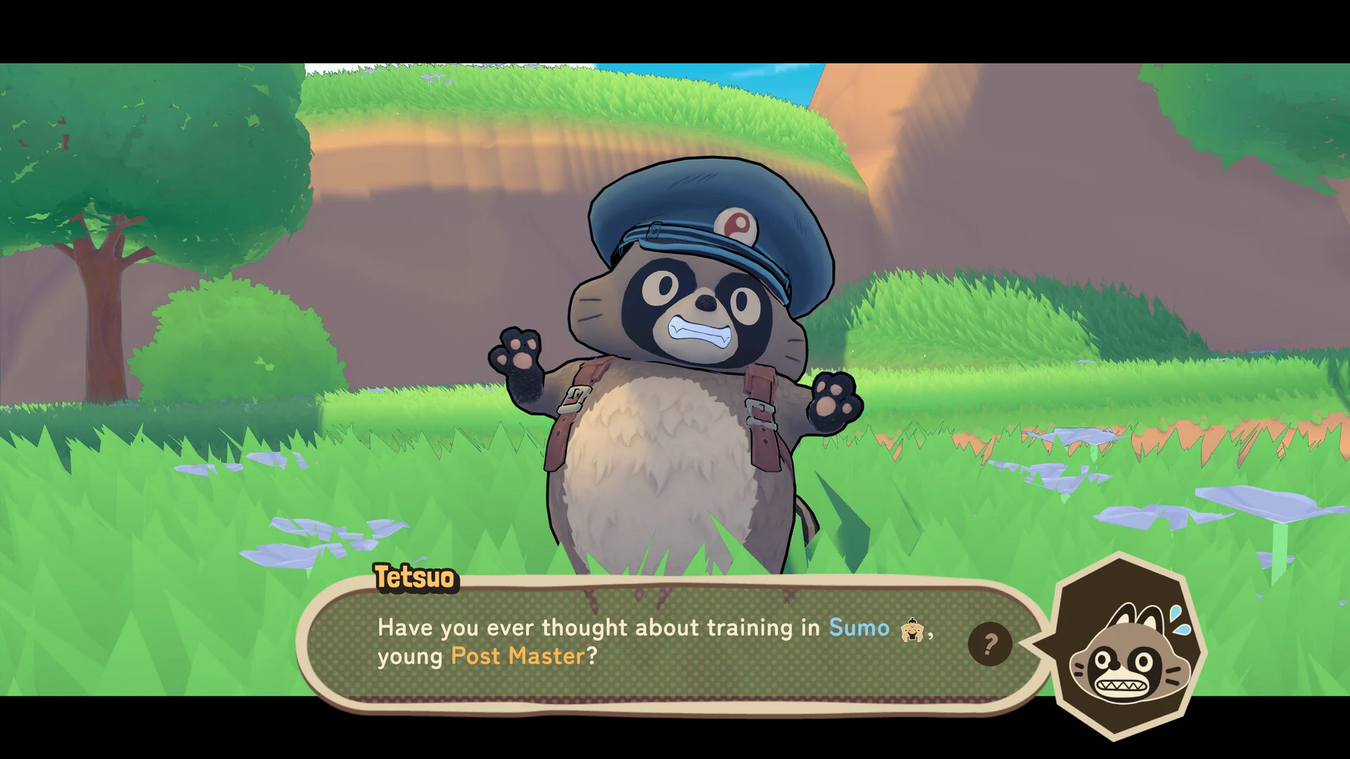 Pon conversando com personagem em TANUKI Pon's Summer