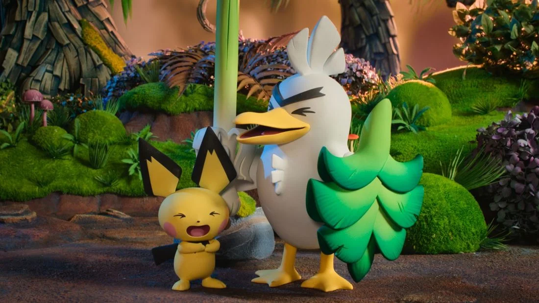 Pichu e Sirfetch'd na série Pokémon Tales produzida pela Aardman