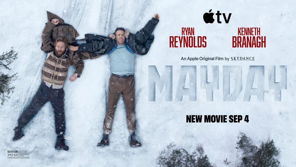 Ryan Reynolds e Kenneth Branagh na arte oficial do filme Mayday