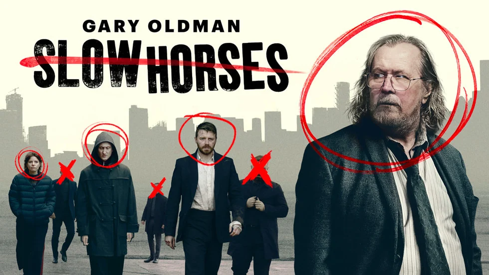 Cartaz da sexta temporada de Slow Horses com Gary Oldman e elenco