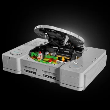 A tampa do LEGO PlayStation pode ser aberta para revelar os pequenos cenários inspirados nos jogos — Imagem: Divulgação/LEGO e PlayStation
