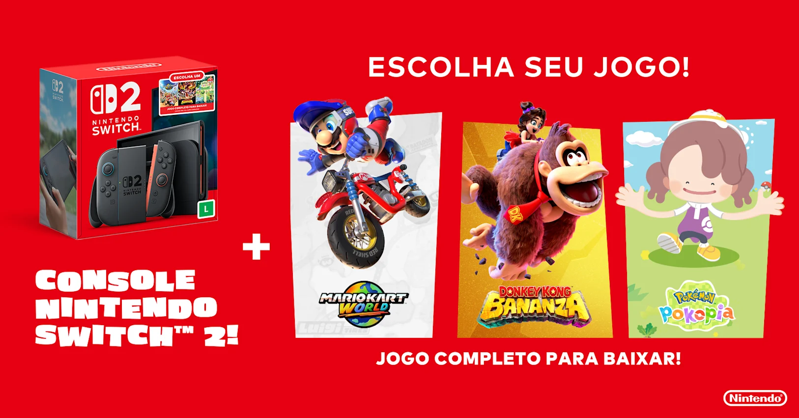 Pacote Nintendo Switch 2 Escolha Seu Jogo anunciado para o Brasil
