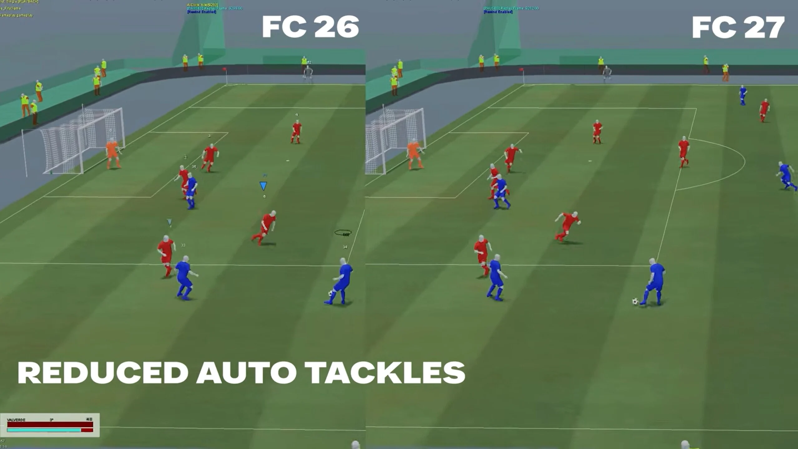 Comparação da defesa automática entre EA SPORTS FC 26 e EA SPORTS FC 27