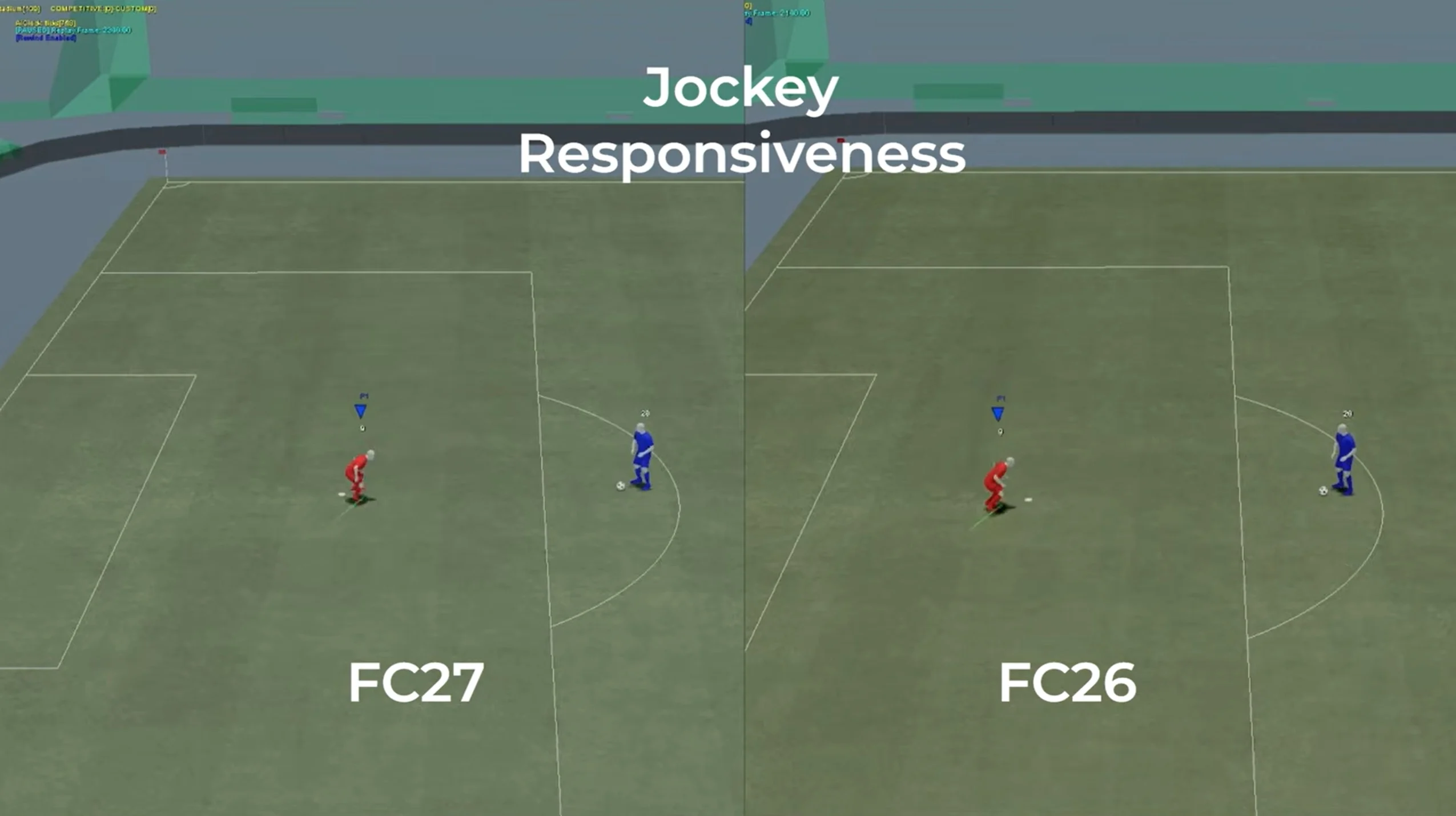 Defensor acompanhando atacante com a mecânica de cercar no EA SPORTS FC 27