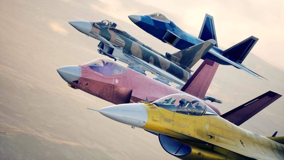 Piloto de Ace Combat 8 em cena narrativa no convés de um porta-aviões