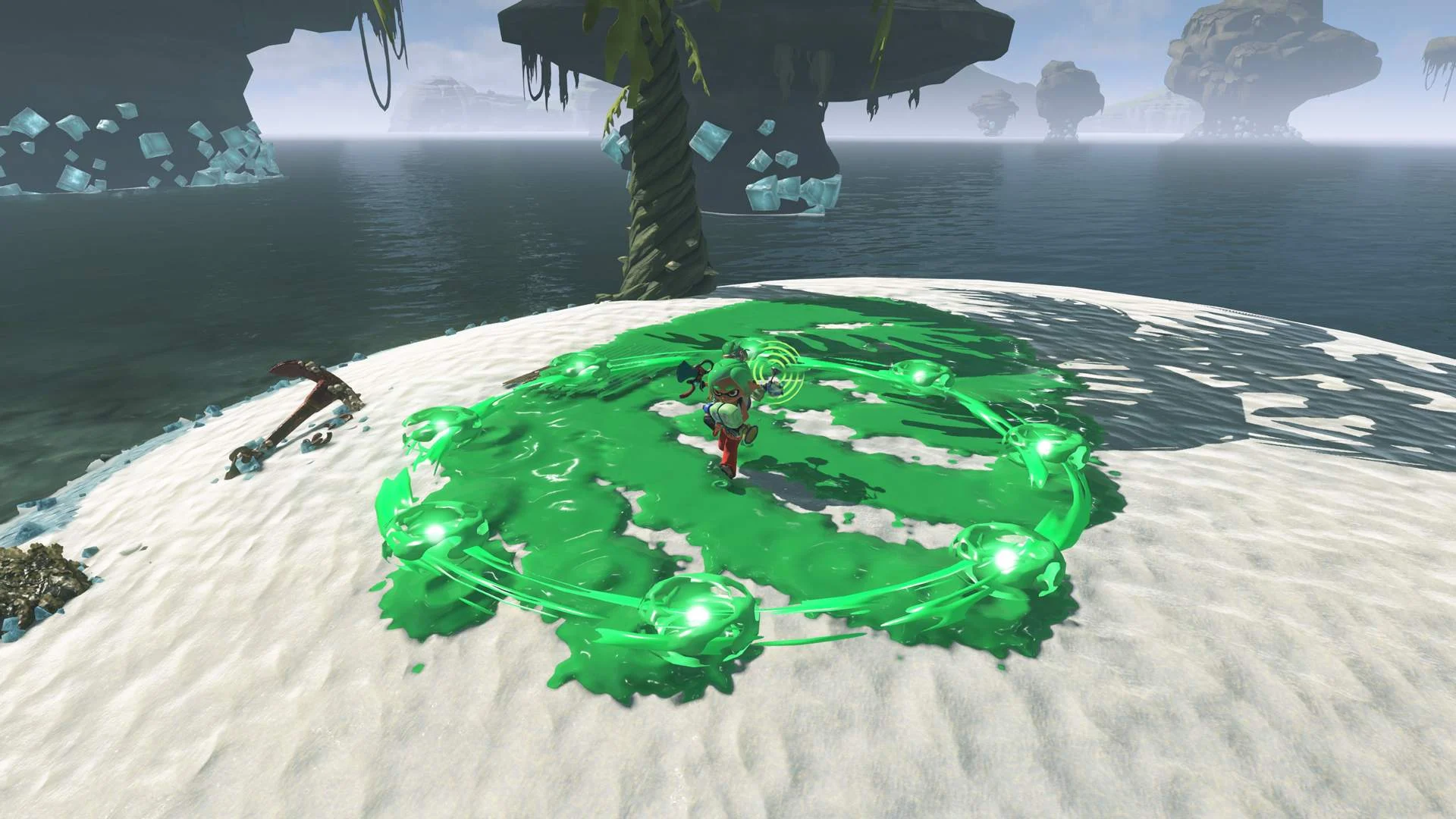 Personagem de Splatoon Raiders durante exploração nas Spirhalite Islands