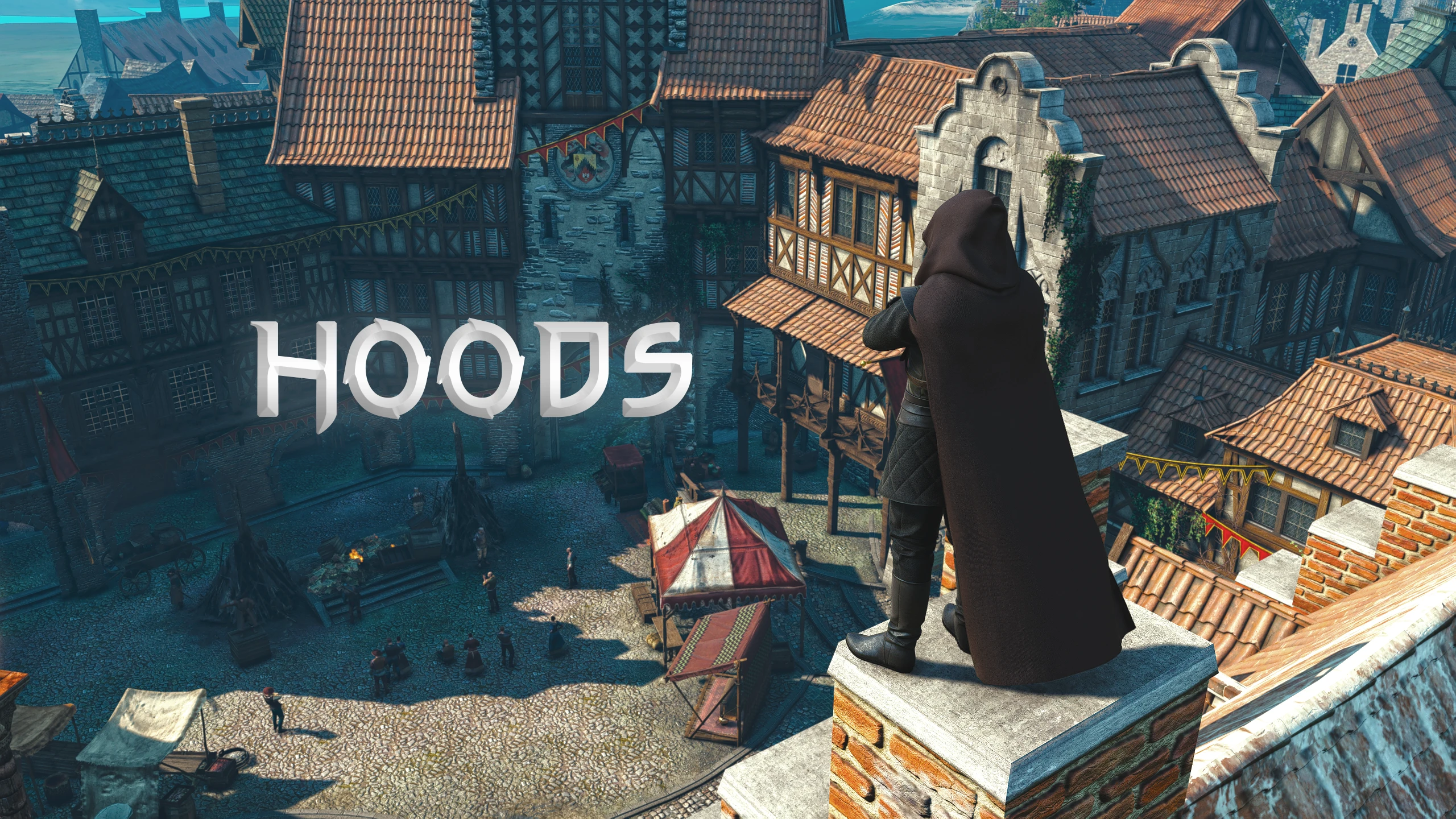 Geralt usando capuz e acessórios adicionados pelo mod Hoods de The Witcher 3