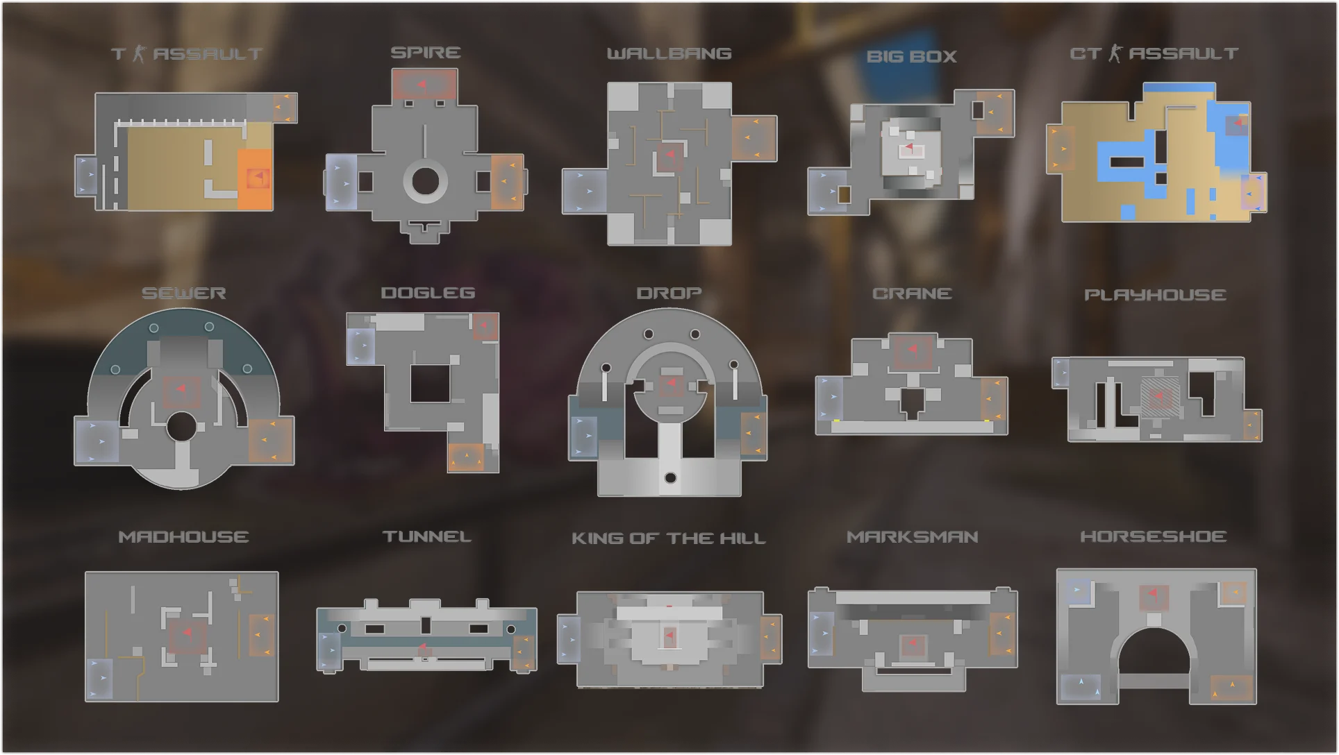 As 15 arenas disponíveis no modo Rush de Counter-Strike 2
