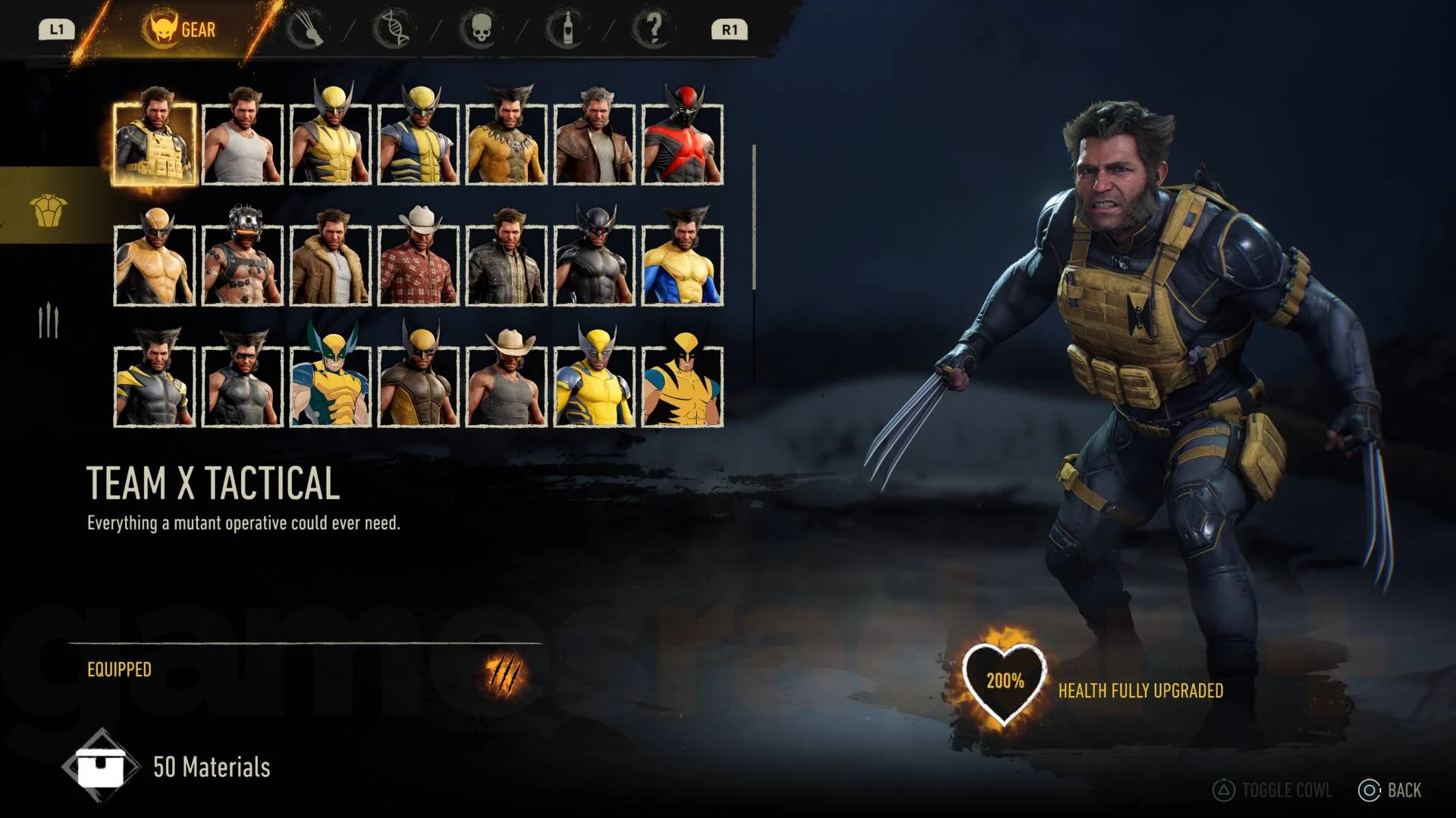 Traje Team X Tactical em Marvel's Wolverine