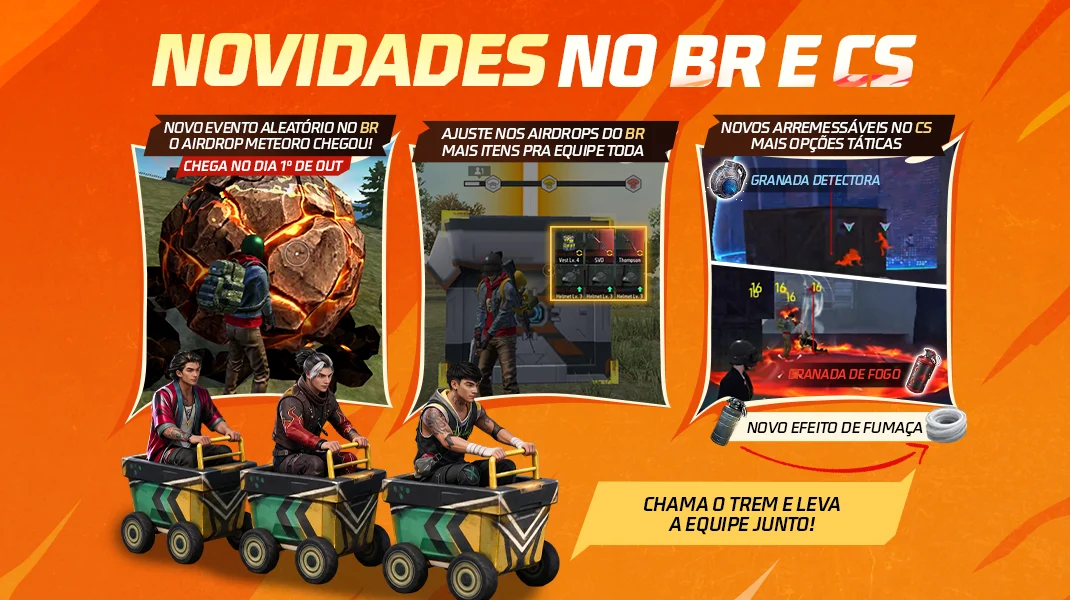 Arte oficial da atualização OB55 de Free Fire com novidades para Battle Royale e Contra Squad