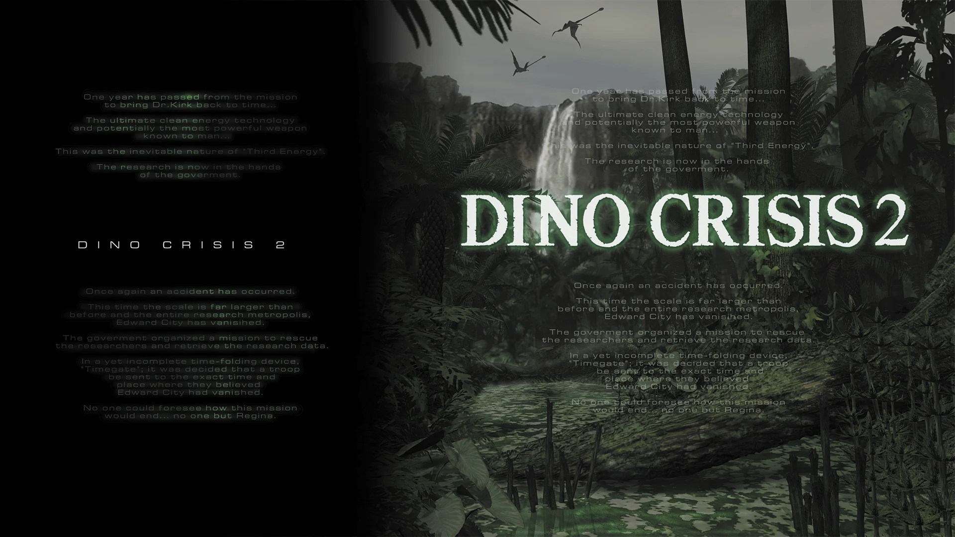 Logotipo de Dino Crisis 2 sobre uma floresta pré-histórica