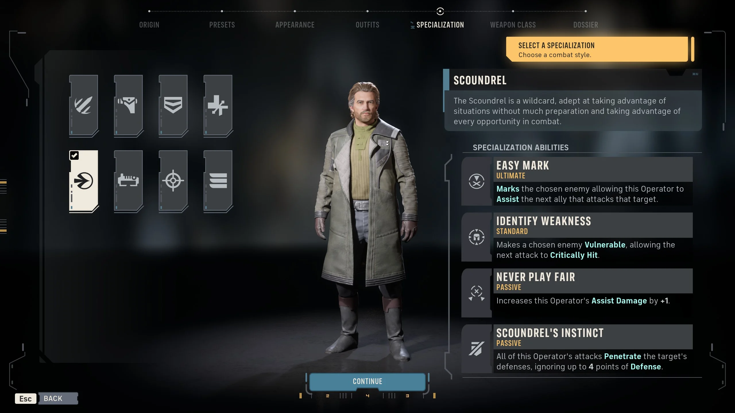 melhor classe Star Wars Zero Company com especialização Scoundrel para Hawks