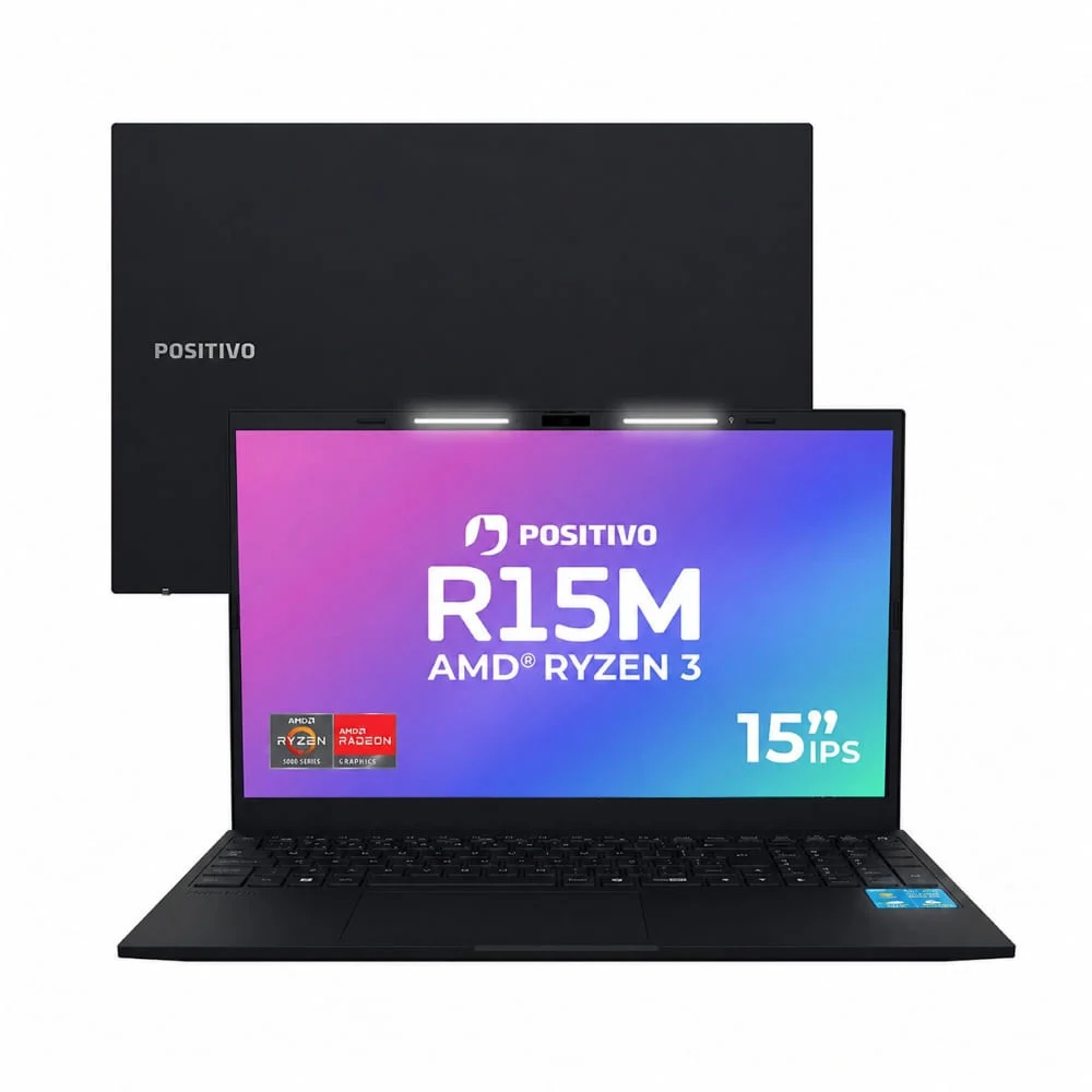 Positivo Vision R15M aberto e fechado, opção de notebook até R$ 3.500