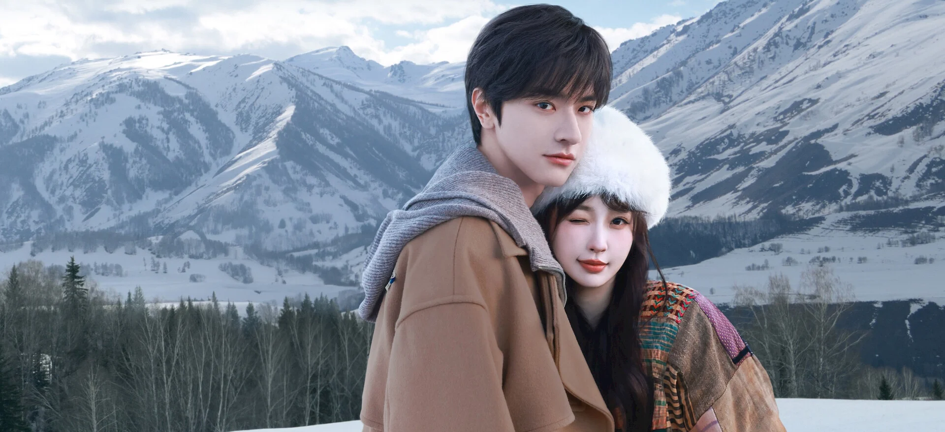 Lin Yi e Yu Shuxin nas montanhas em Ski into Love