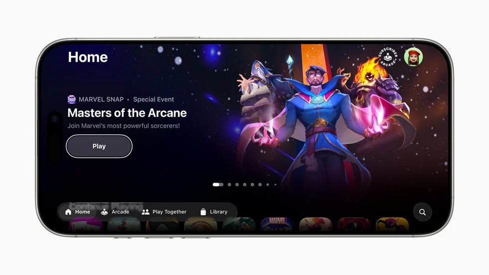 Apple Games aberto em um iPhone na horizontal