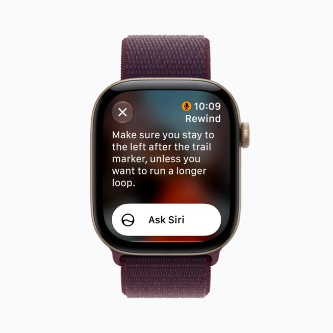 Apple Watch Series 12 exibindo o recurso Live Rewind com um trecho de conversa transcrito na tela