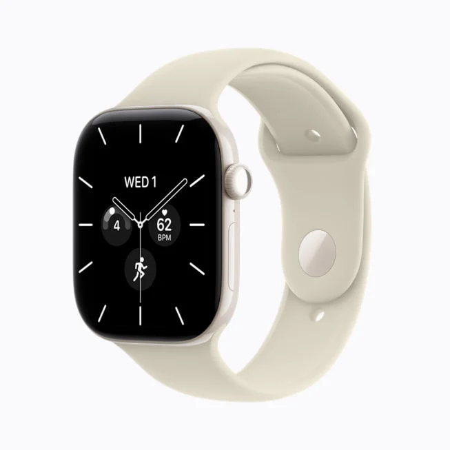 Apple Watch Series 12 em cerâmica branco pérola com pulseira esportiva areia