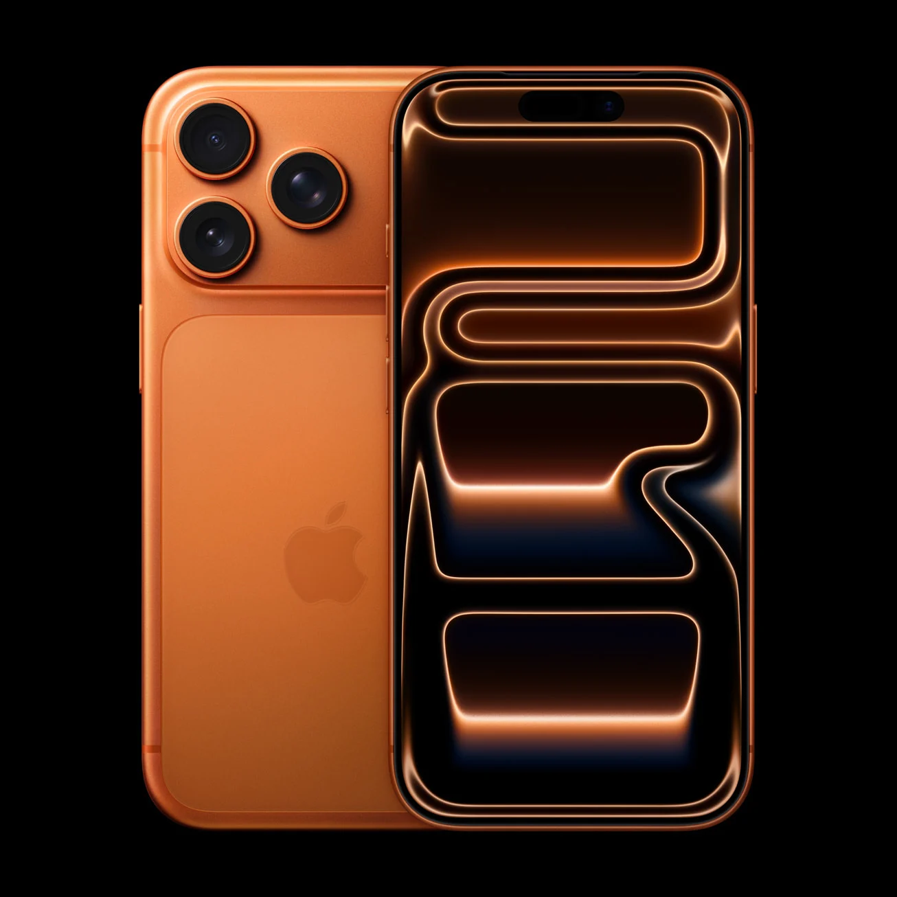 iPhone 17 Pro laranja-cósmico visto pela frente e por trás