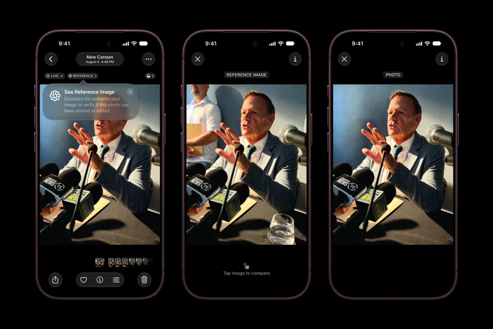 Apple Reference Image comparando fotografia original e versão editada no iPhone 18 Pro