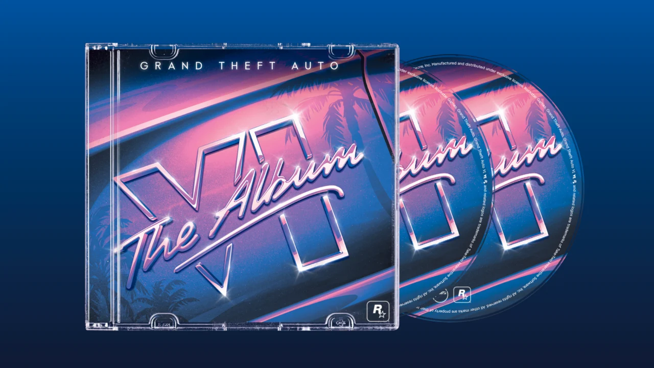 CD de Grand Theft Auto VI The Album com dois discos e capa inspirada em Vice City