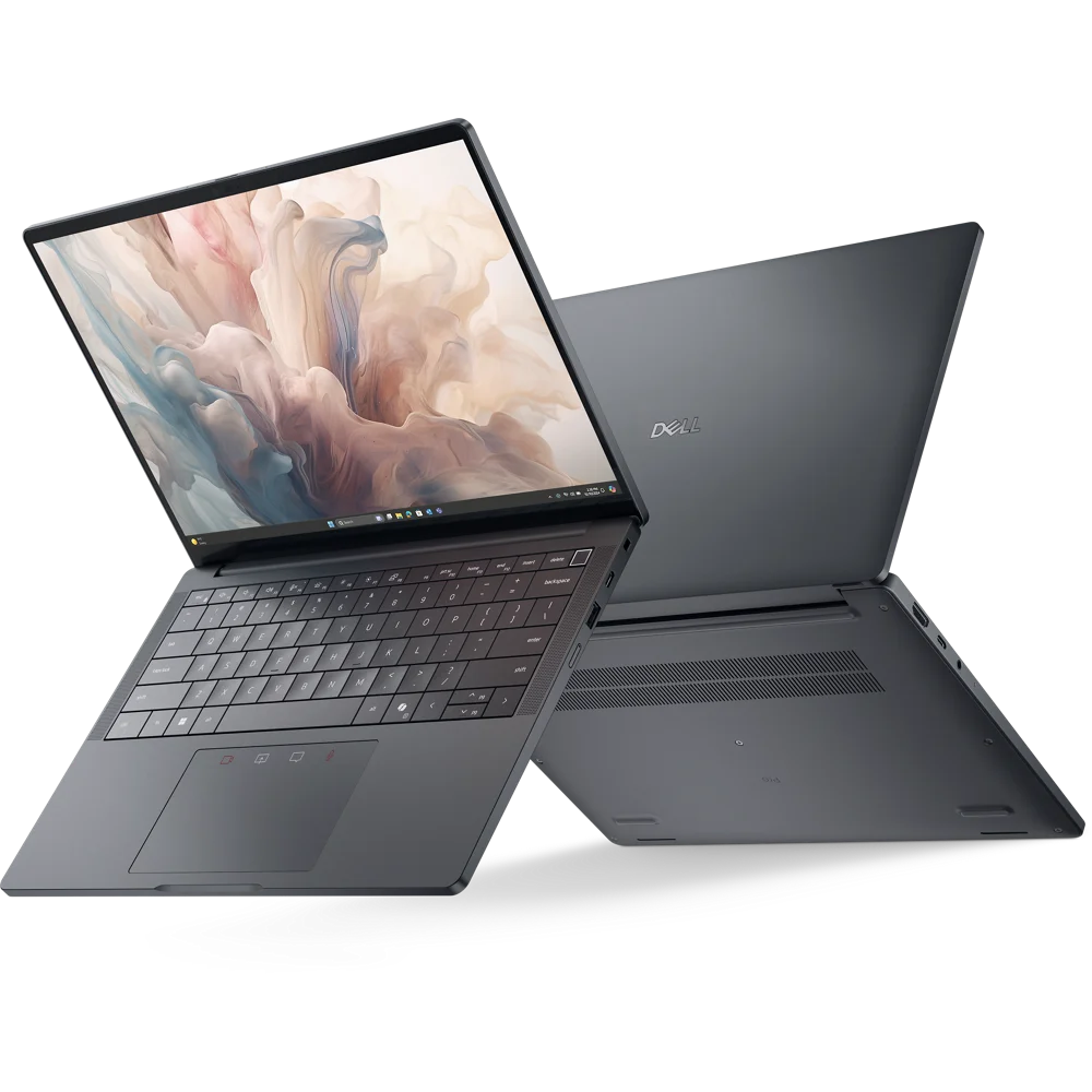 Dell Pro 14 Premium em duas posições, modelo corporativo premium usado para representar a Dell no comparativo de notebooks de 2026