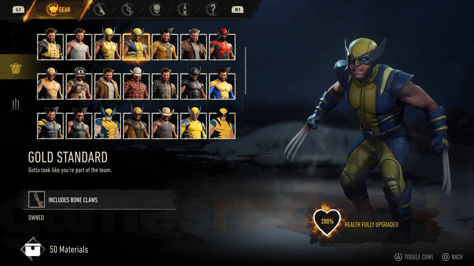 Traje Gold Standard em Marvel's Wolverine